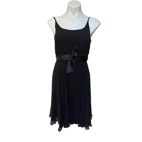 Rickie Freeman for Teri Jon | Dresses | Rickie Freeman Teri Jon Black Silk  Chiffon Slip Dress With Satin Bow Belt Size 6 | Poshmark